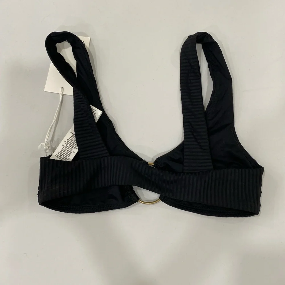 Vitamin A Skylar Ring Detail Rib Bikini Top Small Black NWT